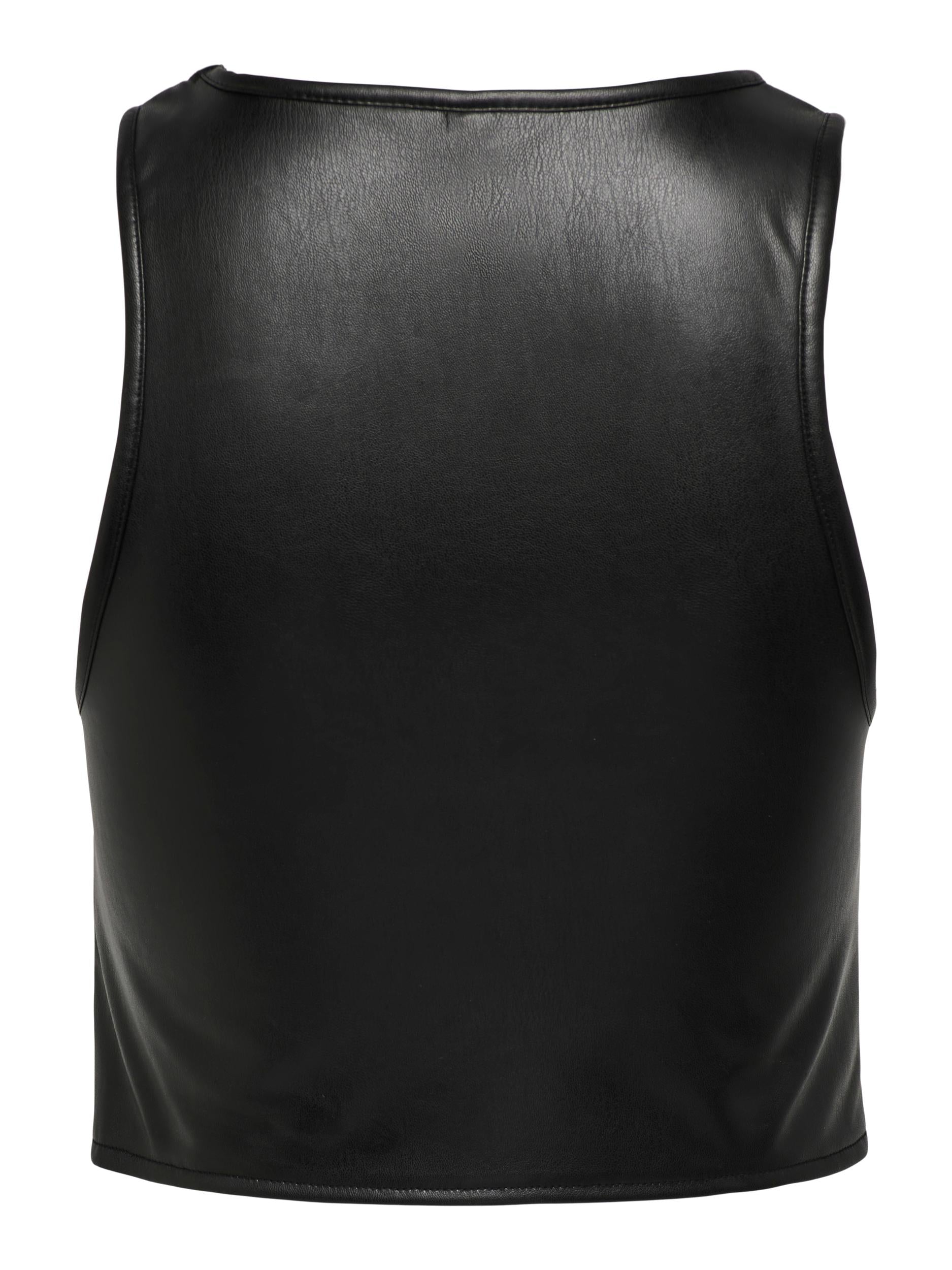 Ladies Dorit Faux Leather Cropped Top-Black-Back View