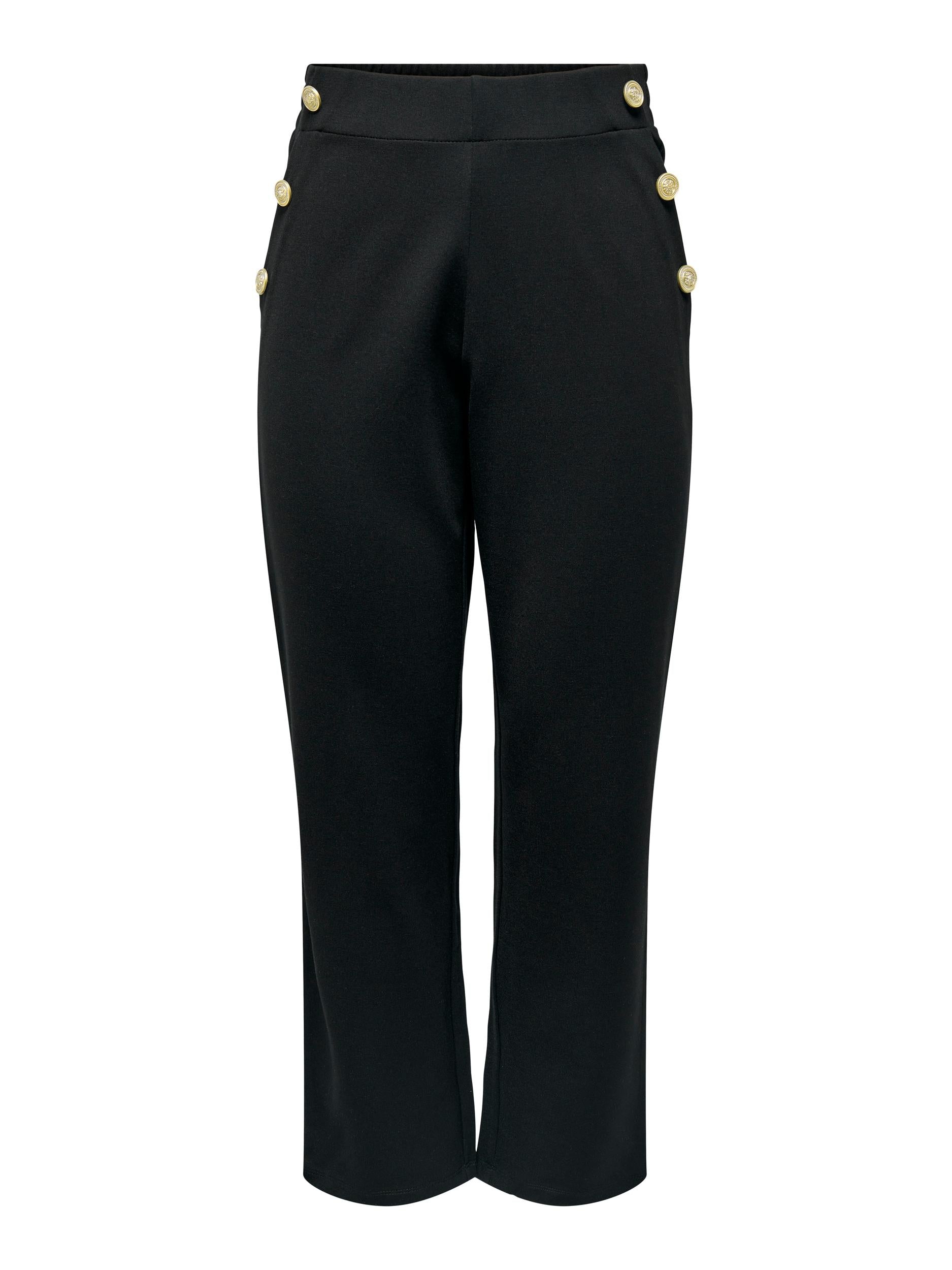 Ladies Cally Button Ancle Pant-Black-Front View
