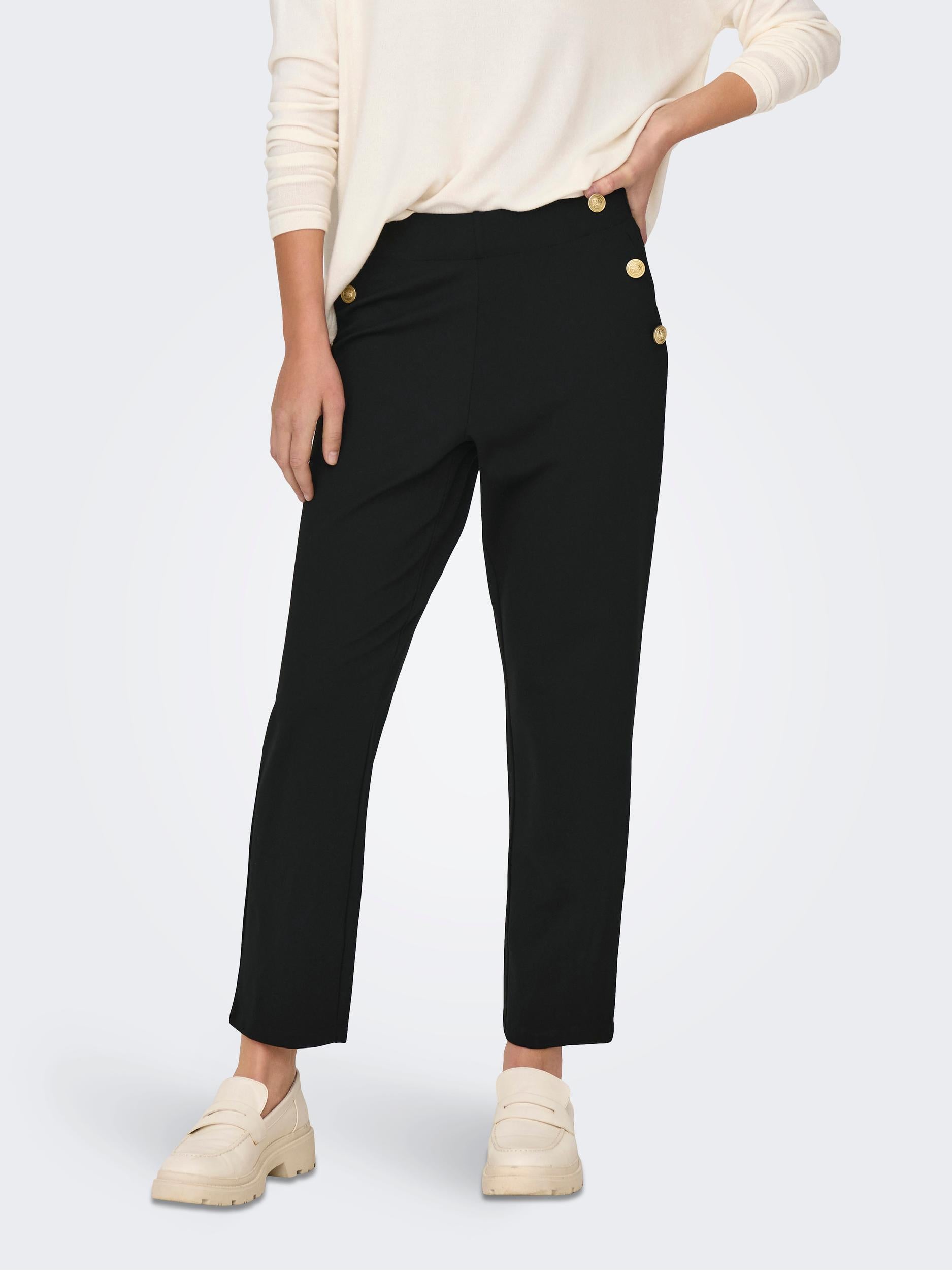 Ladies Cally Button Ancle Pant-Black-Model Front View