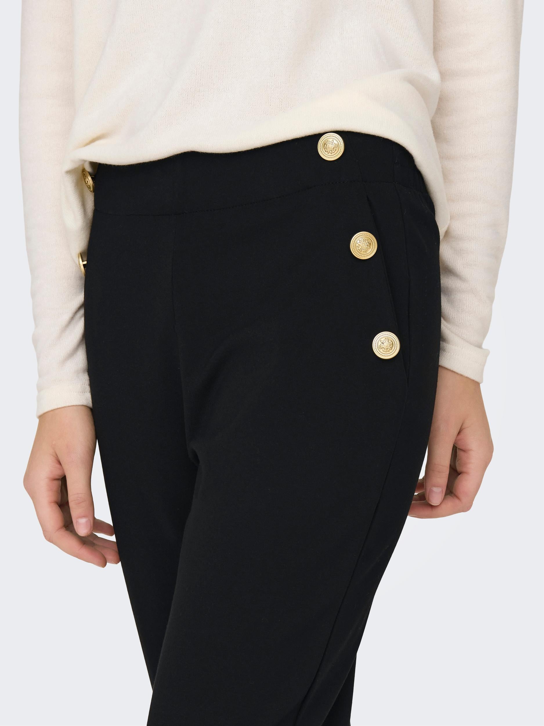 Ladies Cally Button Ancle Pant-Black-Pocket View