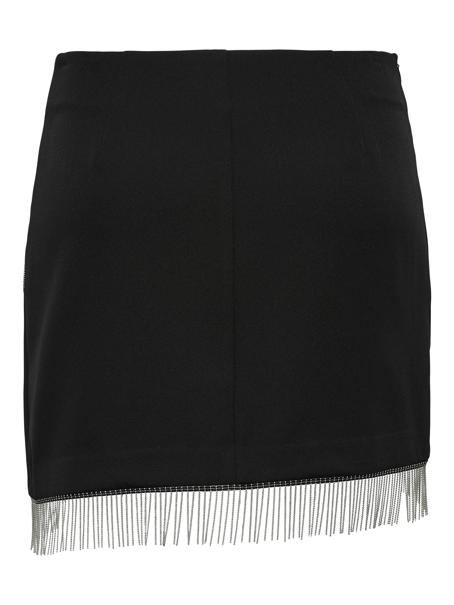 Ladies Orleen Rhinestone Mini Skirt-Black-Front View