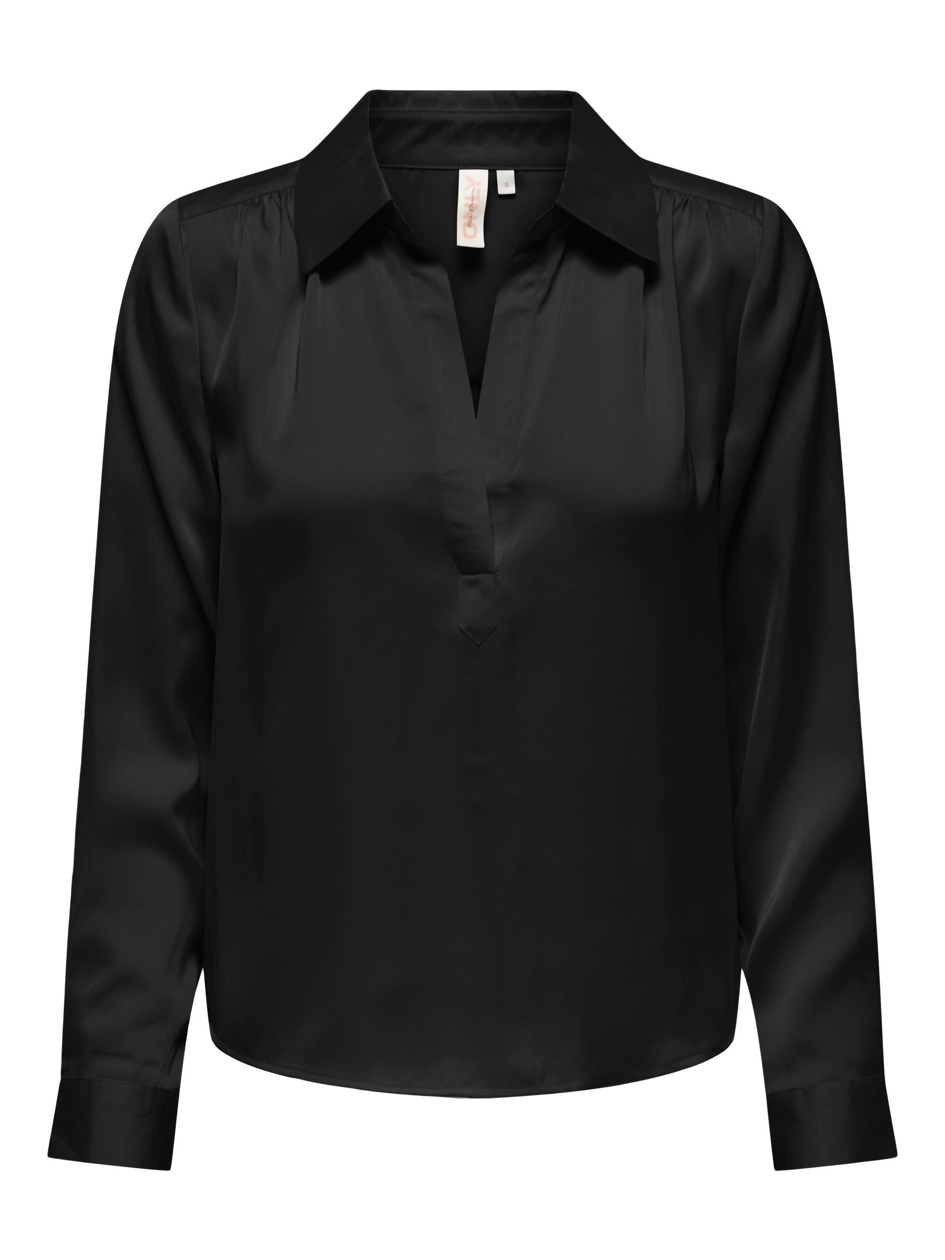 Zora Long Sleeve V-neck Collar Black Top-Ghost image view