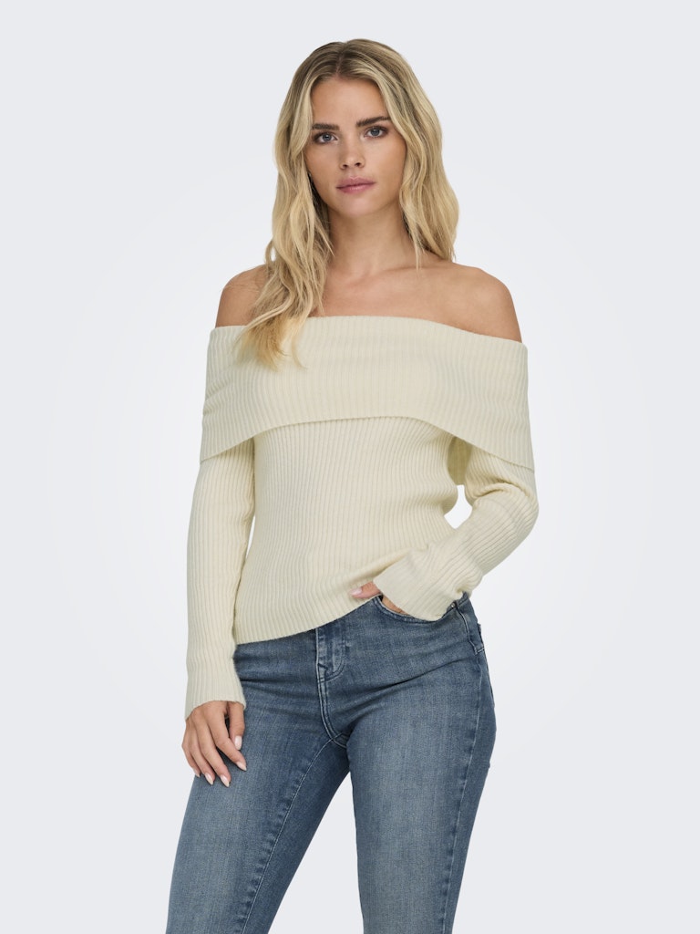 Ladies Katia Long Sleeve Off Shoulder Knit - Whitecap Gray Melange-Model Front View