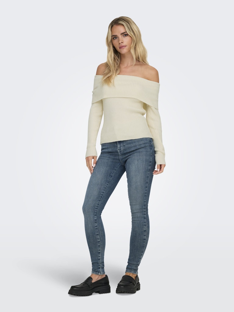 Ladies Katia Long Sleeve Off Shoulder Knit - Whitecap Gray Melange-Model Full Front View