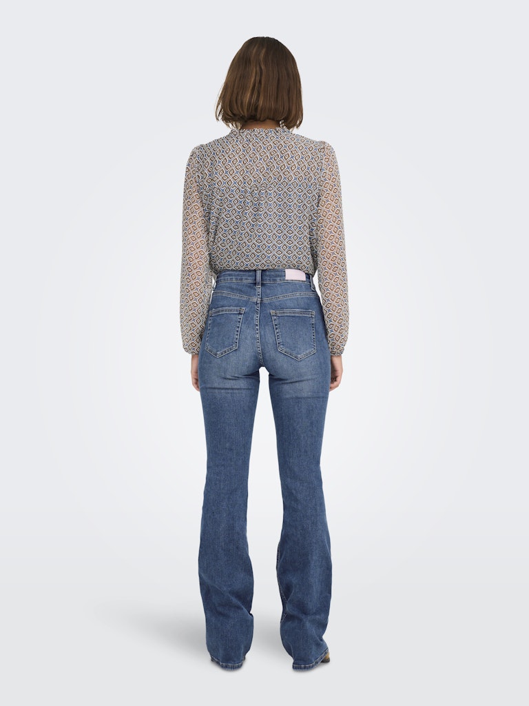 Ladies Blush Mid Flared Denim - Medium Blue Denim-Back View