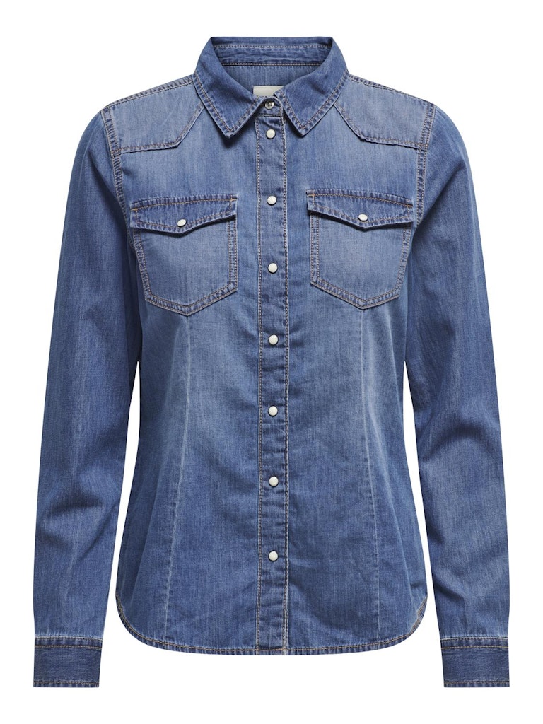 Ladies Alexa Long Sleeve Denim Shirt-Ghost Front View