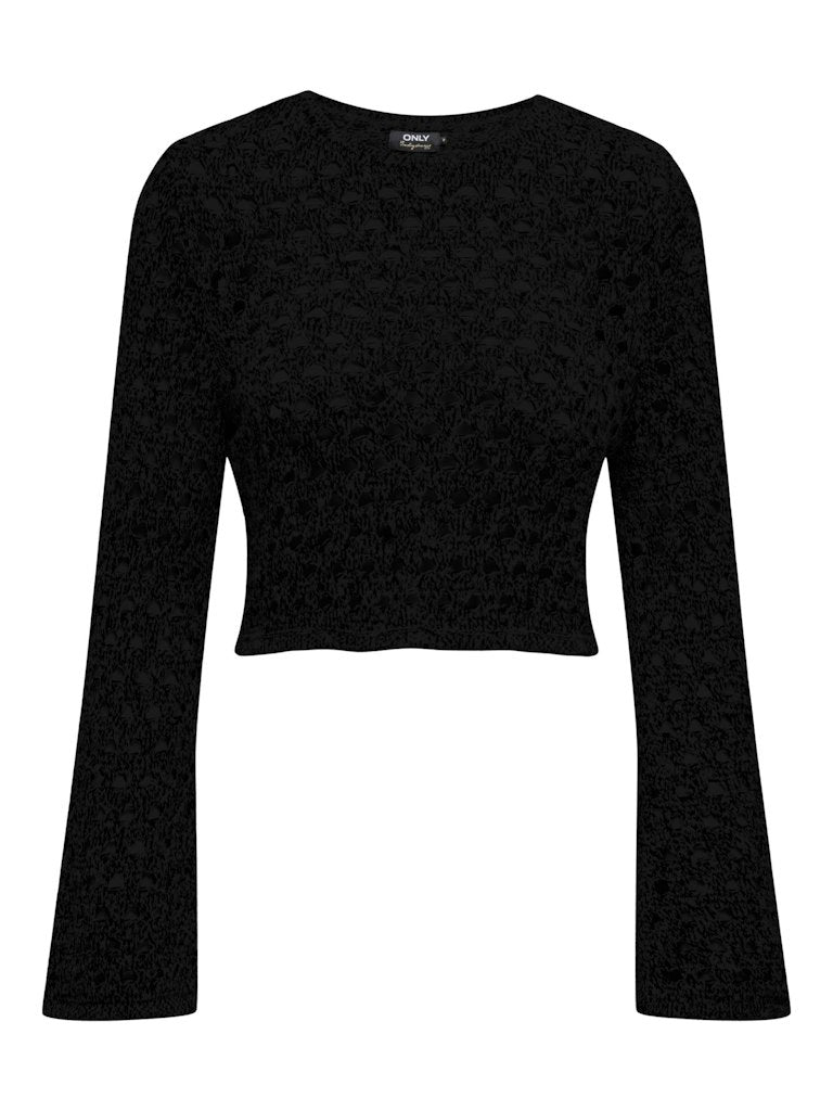 Ladies Emina Long Sleeve O-Neck Knit-Black-Front View