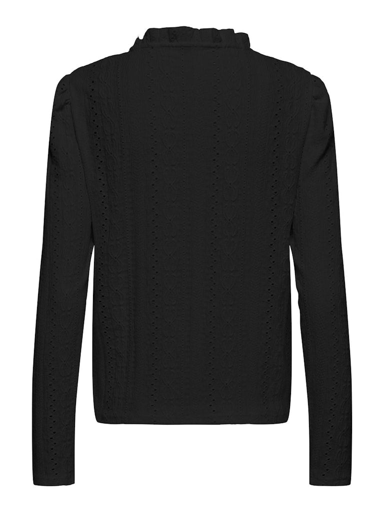 Ladies Ovia Long Sleeve V-Neck Puff Top-Black-Back View