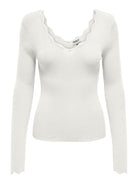 ONLY Julie Life Long Sleeve V-Neck Top-Cloud Dancer Cloud Dancer front view