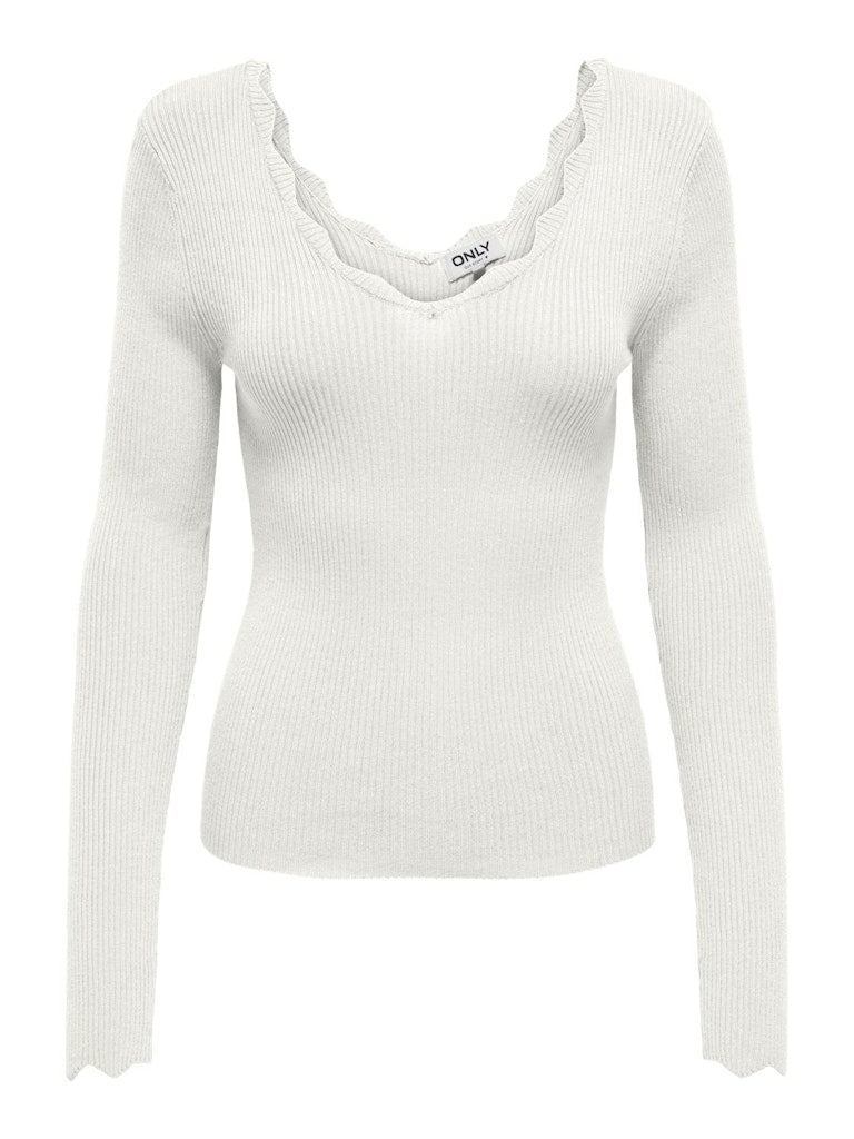 ONLY Julie Life Long Sleeve V-Neck Top-Cloud Dancer Cloud Dancer front view
