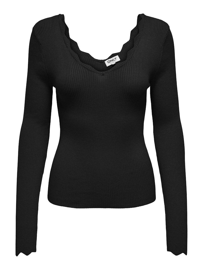 Ladies Julie Life Long Sleeve V-Neck Top-Black-Front View