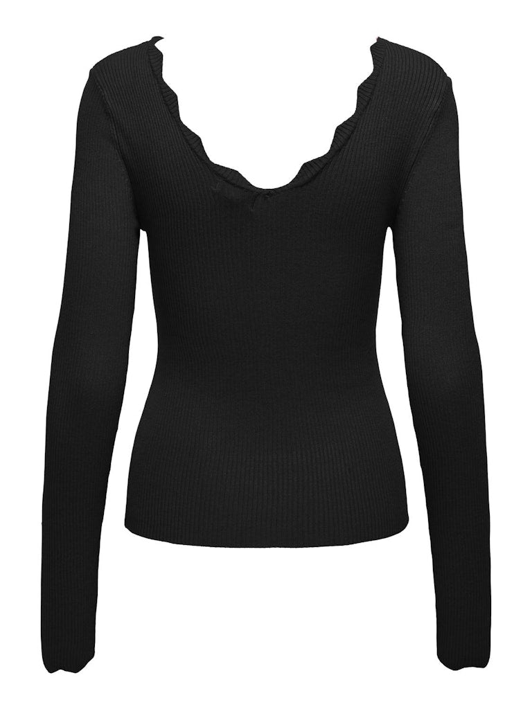 Ladies Julie Life Long Sleeve V-Neck Top-Black-Back View