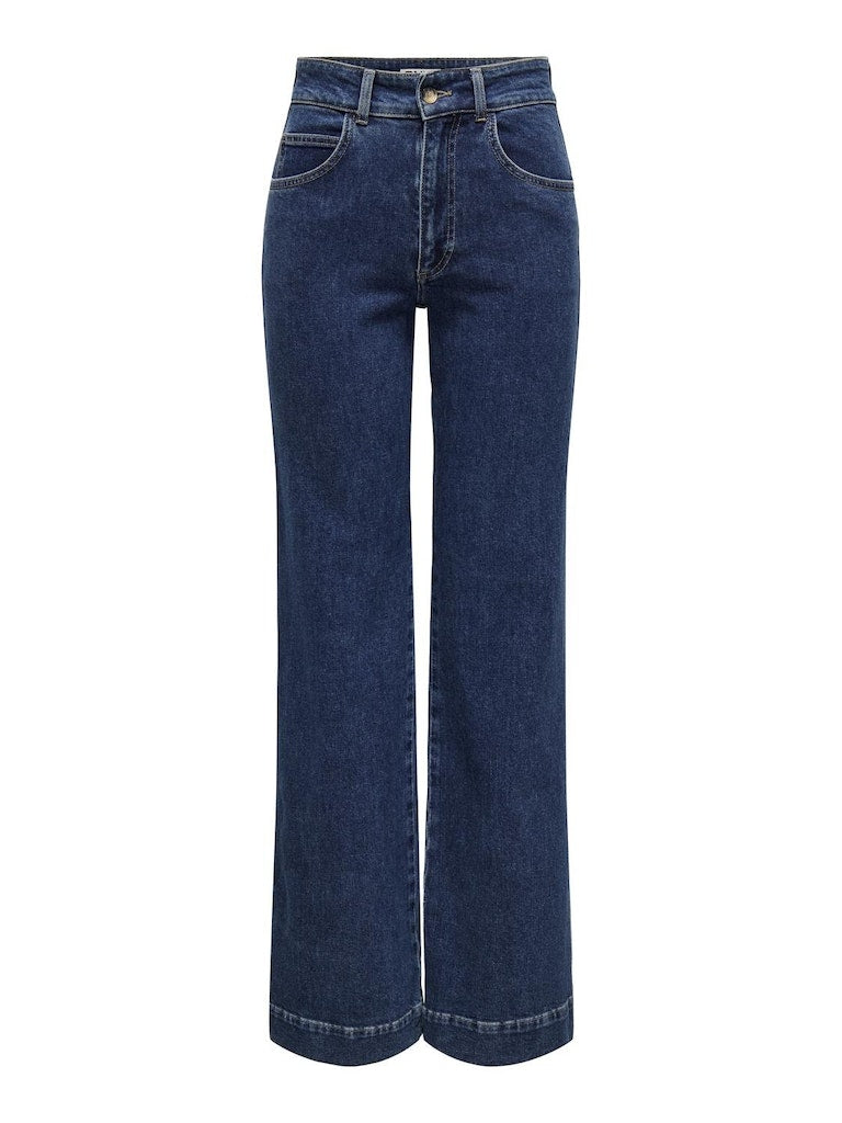 ONLY Juicy High Waist Wide Denim Jeans Medium Blue Denim front view