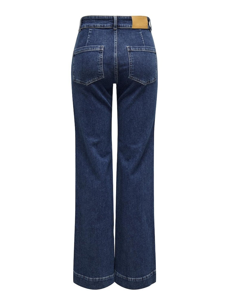 ONLY Juicy High Waist Wide Denim Jeans Medium Blue Denim model front view