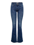 ONLY Ann Mid Waist Flare Denim Jean DARK BLUE DENIM flat front view