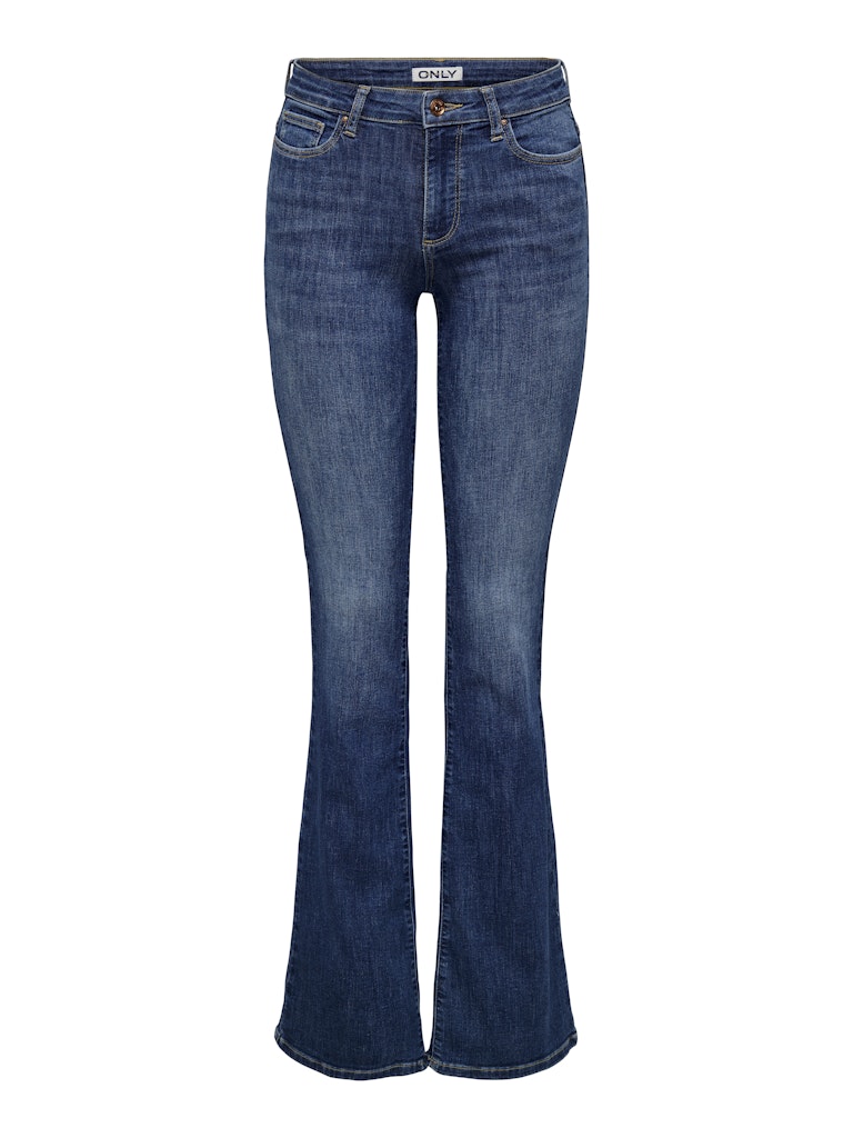 ONLY Ann Mid Waist Flare Denim Jean DARK BLUE DENIM flat front view