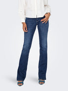 ONLY Ann Mid Waist Flare Denim Jean DARK BLUE DENIM front view