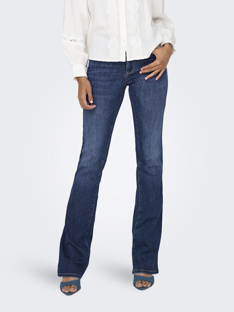 ONLY Ann Mid Waist Flare Denim Jean DARK BLUE DENIM front view