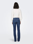 ONLY Ann Mid Waist Flare Denim Jean DARK BLUE DENIM detail view