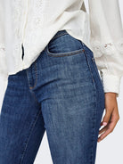 ONLY Ann Mid Waist Flare Denim Jean DARK BLUE DENIM back view