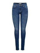 ONLY Ann Mid Waist Skinny Denim Jeans Dark Blue Denim front view