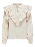 ONLY Regina Long Sleeve Frill Ecru Top Ecru front view