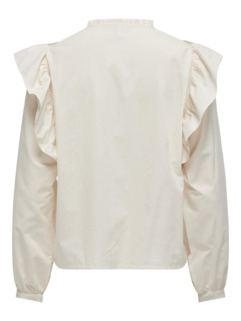ONLY Regina Long Sleeve Frill Ecru Top Ecru model front view