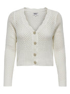 ONLY Roselia Long Sleeve V-Neck Knit Cardigan-Cloud Dancer Cloud Dancer model front view