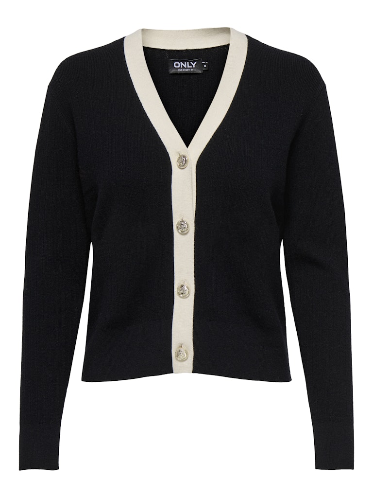 Ladies Classy Long Sleeve V-Neck Knit Cardigan-Black-Front View