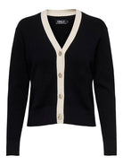 ONLY Classy Long Sleeve V-Neck Knit Cardigan-Black Black/White model front view