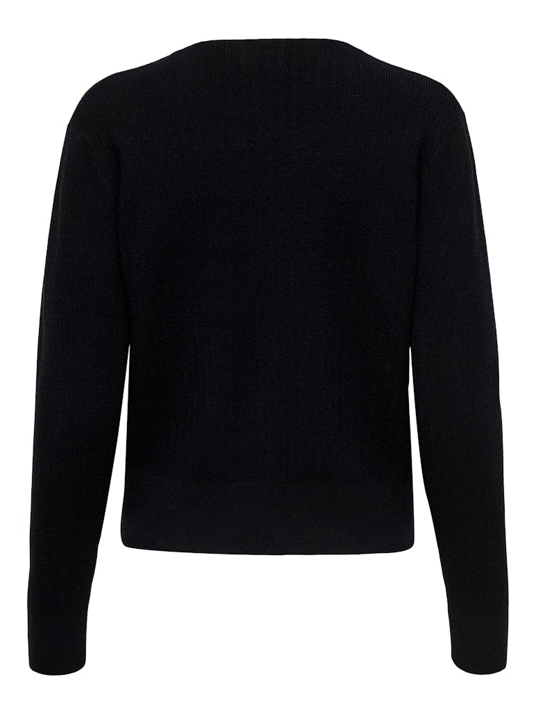 ONLY Classy Long Sleeve V-Neck Knit Cardigan-Black Black/White detail view