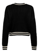 ONLY Varsity Long Sleeve V-Neck Knit Cardigan Black model front view