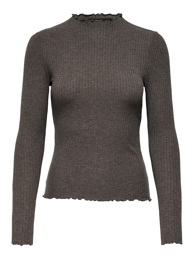 Ladies Emma Long Sleeve High Neck Top - Brown-Ghost Front View