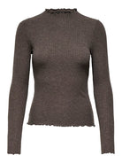 ONLY Emma Long Sleeve High Neck Top - Brown Brown side view