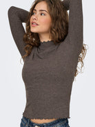 ONLY Emma Long Sleeve High Neck Top - Brown Brown back view