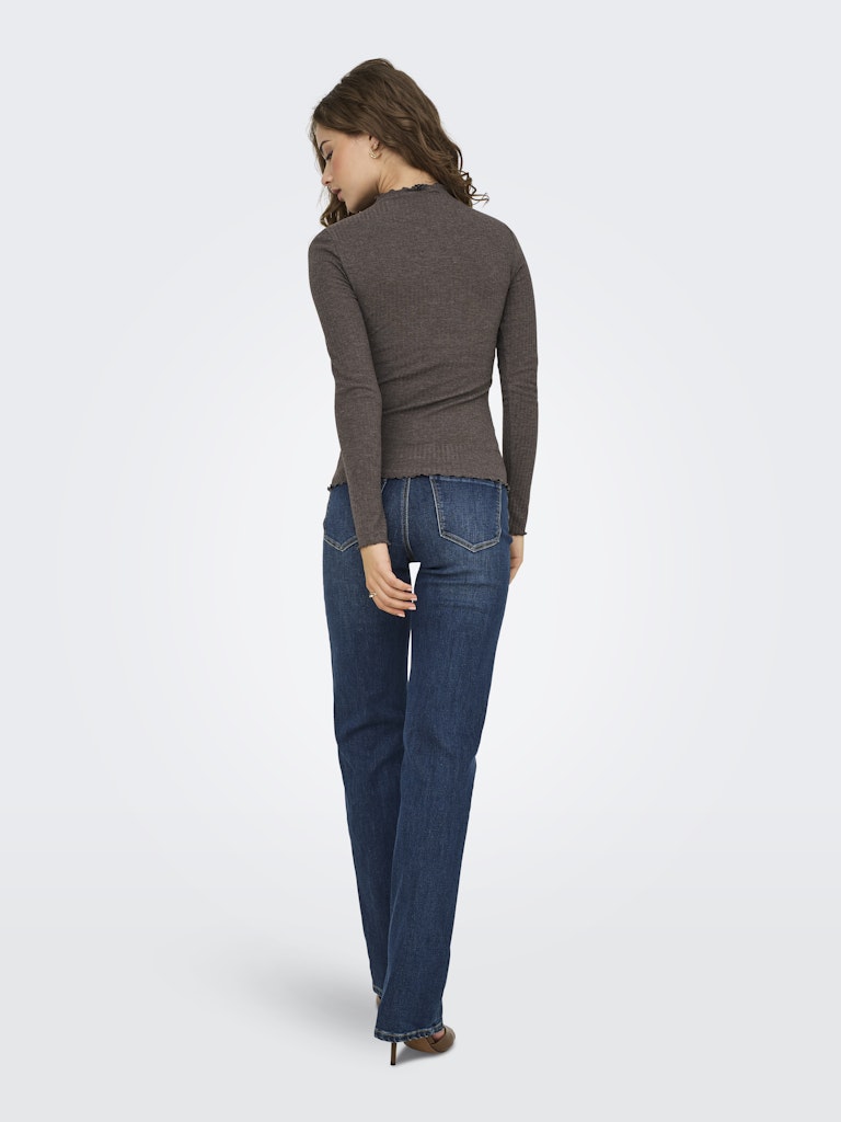 Ladies Emma Long Sleeve High Neck Top - Brown-Model Back View