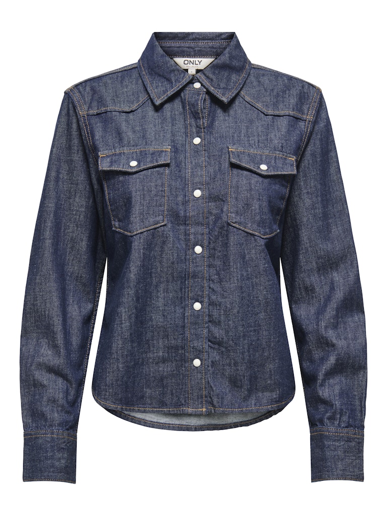 ONLY Charlize Long Sleeve Denim Shirt - Blue Dark Blue Denim back view