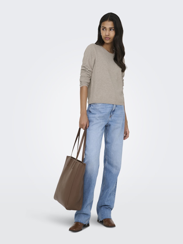 Ladies Loyal Long Sleeve Oneck Knit  - Beige Melange-Full Model View