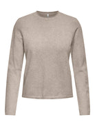ONLY Loyal Long Sleeve Oneck Knit - Beige Melange Beige Melange back view