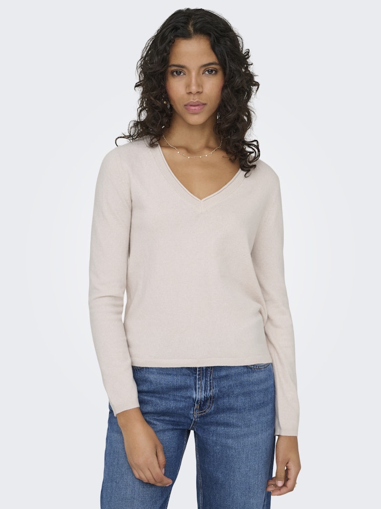 Ladies Loyal Long Sleeve V-Neck Pullover Knit - Moonbeam Melange-Model Front View