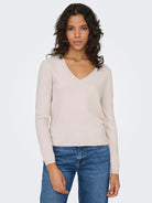 ONLY Loyal Long Sleeve V-Neck Pullover Knit - Moonbeam Melange Moonbeam Melange front view