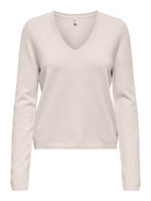 ONLY Loyal Long Sleeve V-Neck Pullover Knit - Moonbeam Melange Moonbeam Melange back view
