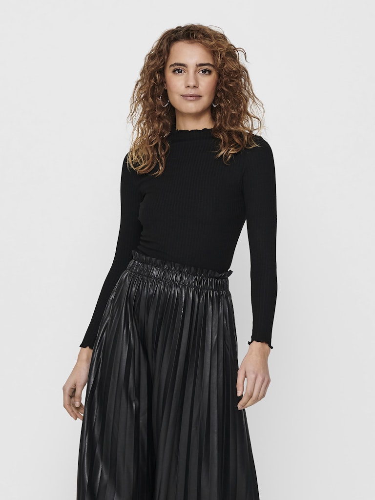 Ladies Emma Long Sleeve High Neck Top - Black-Model Front View