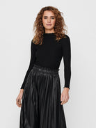 ONLY Emma Long Sleeve High Neck Top - Black Black model front view