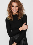 ONLY Emma Long Sleeve High Neck Top - Black Black front view
