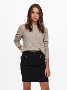 ONLY Lolli Long Sleeve Pullover Knit-Taupe Grey Taupe Grey front view