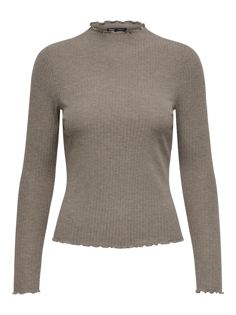 Ladies Emma Long Sleeve High Neck Top - Light Brown-Ghost Front View