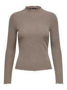 ONLY Emma Long Sleeve High Neck Top - Light Brown Light Brown back view