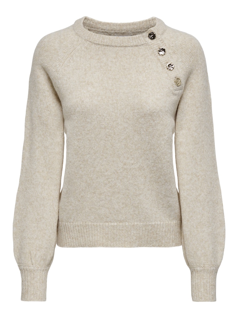 Beige sweater with button details on a white background