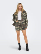 ONLY Margot Long Sleeve Cargo Jacket-Weathered Teak Weathered Teak model front view